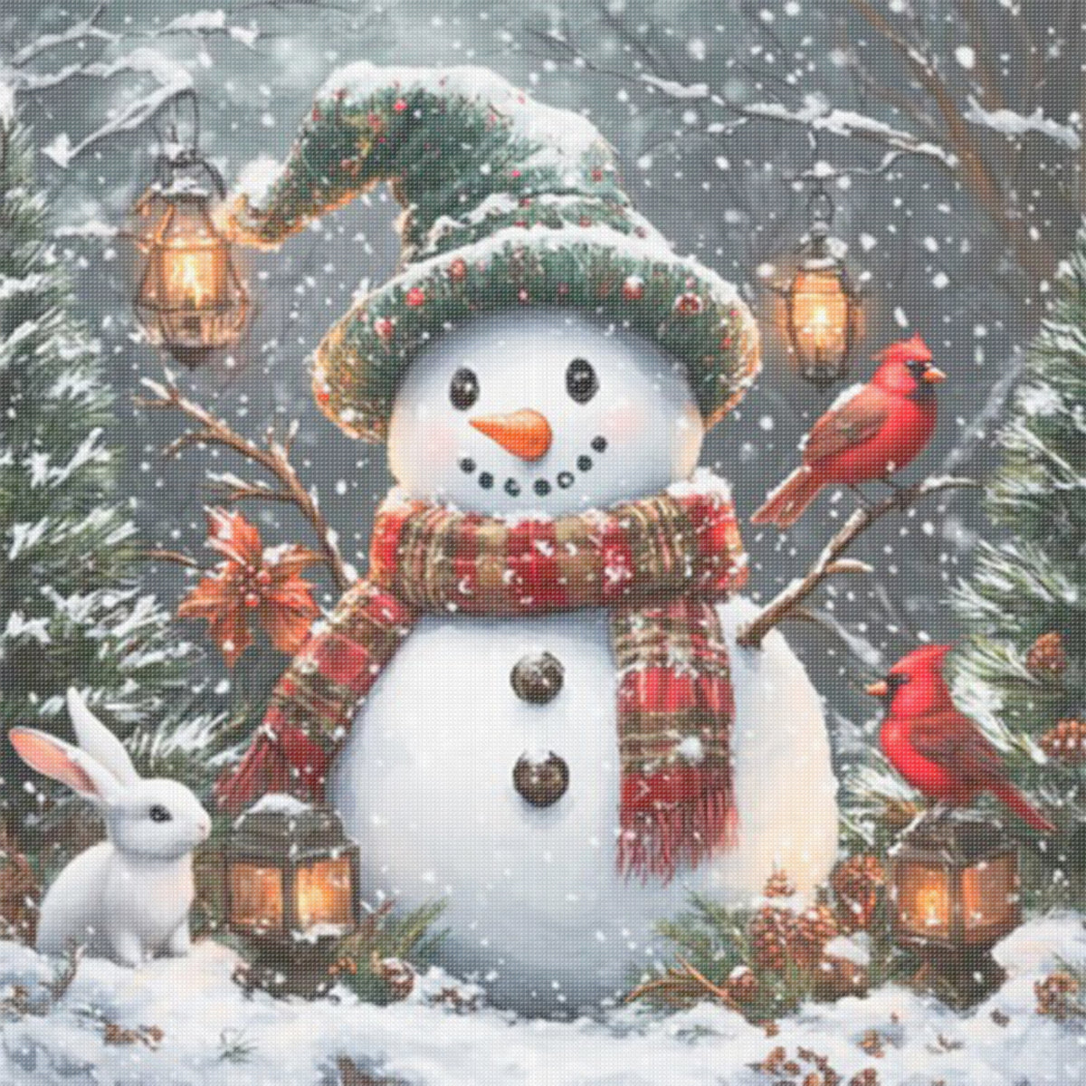 Snowman Winter Snow Scenery - Full 11CT Stamped Cross Stitch 45x45CM - Huacan