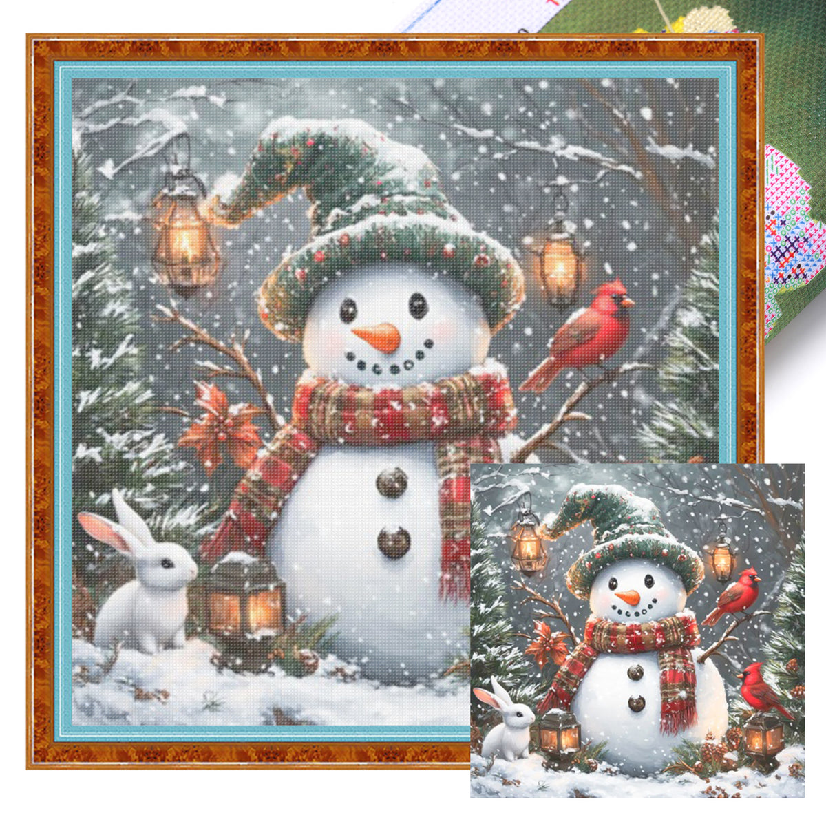 Snowman Winter Snow Scenery - Full 11CT Stamped Cross Stitch 45x45CM - Huacan