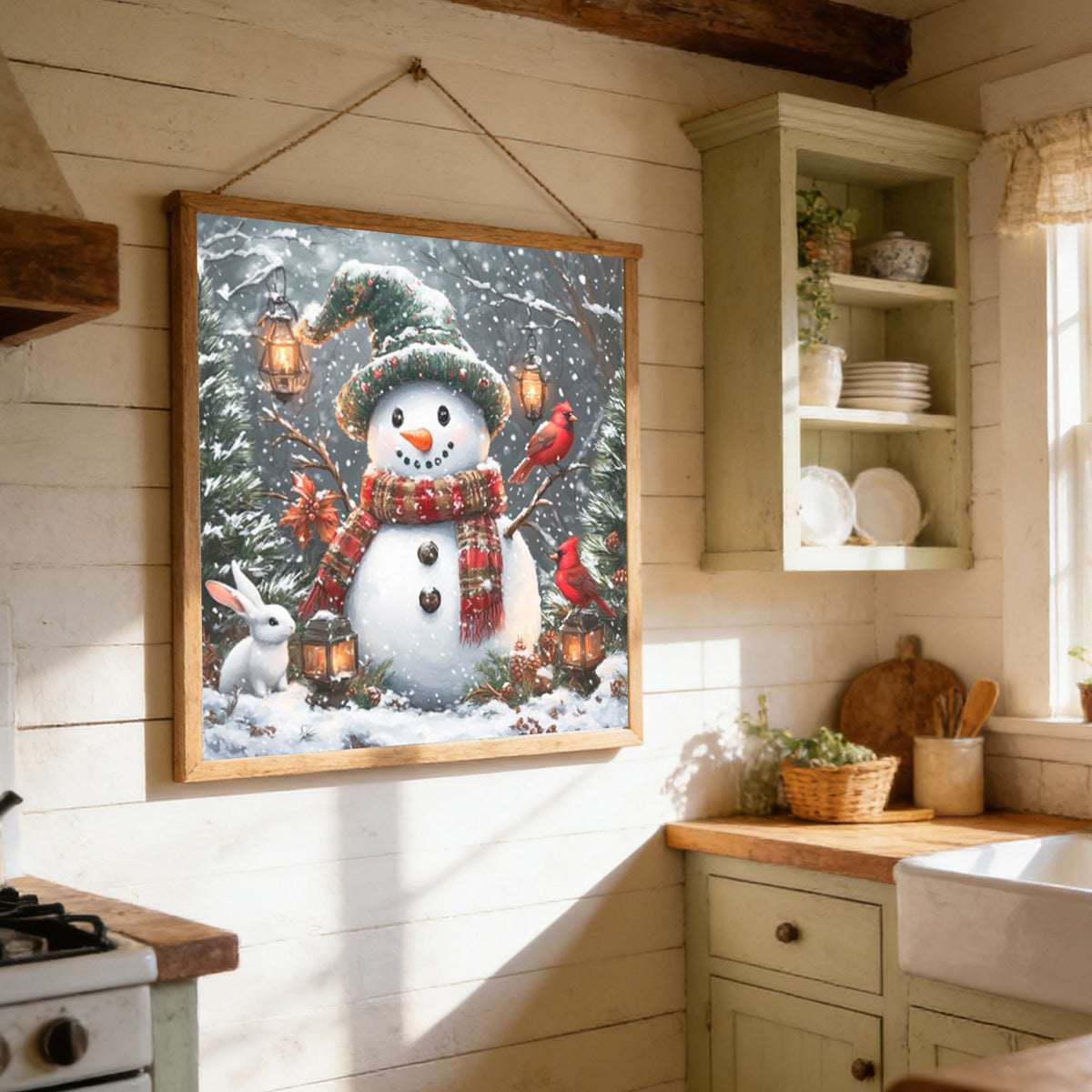 Snowman Winter Snow Scenery - Full 11CT Stamped Cross Stitch 45x45CM - Huacan