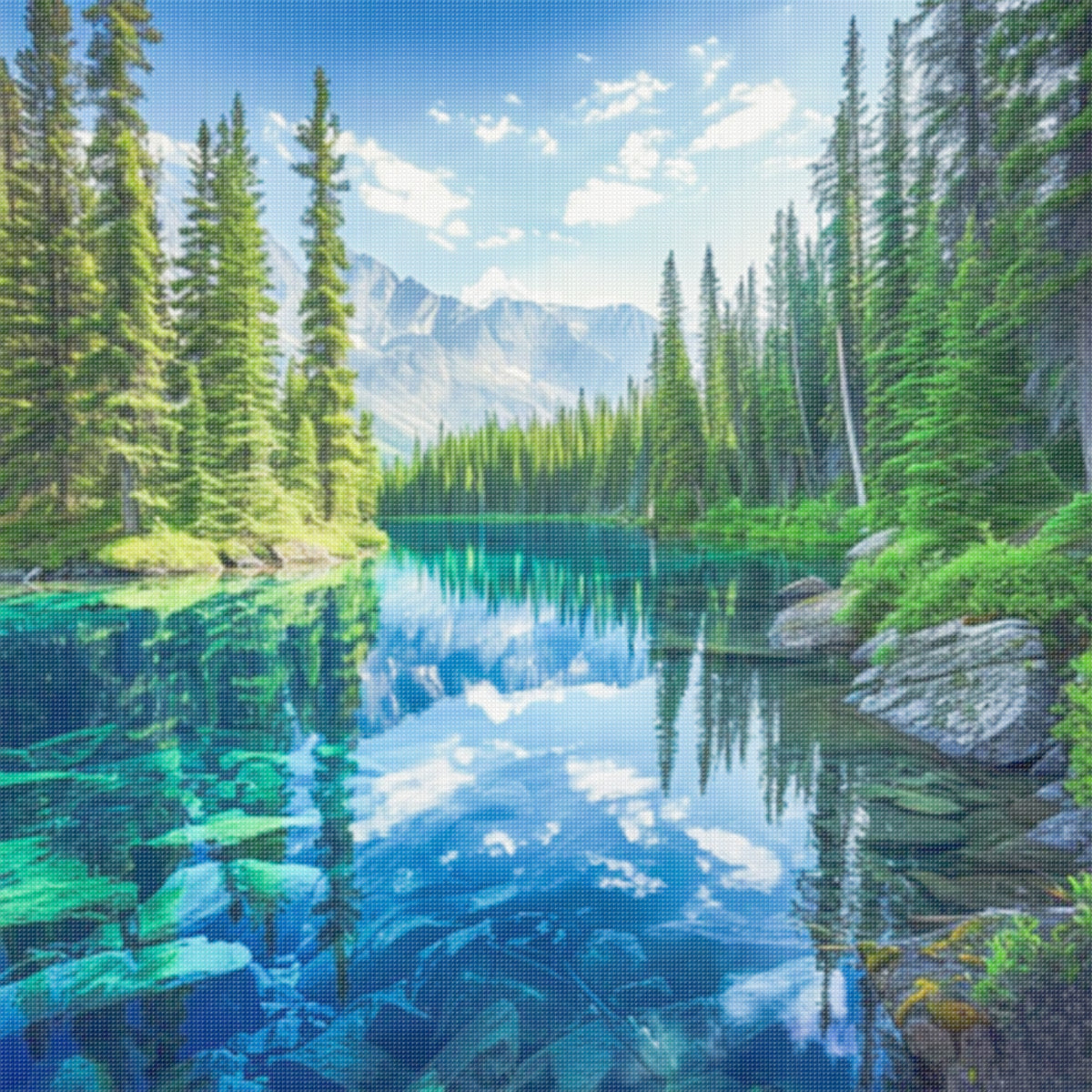 Mountain Lake Forest Natural Scenery - Full 11CT Stamped Cross Stitch 45x45CM - Huacan