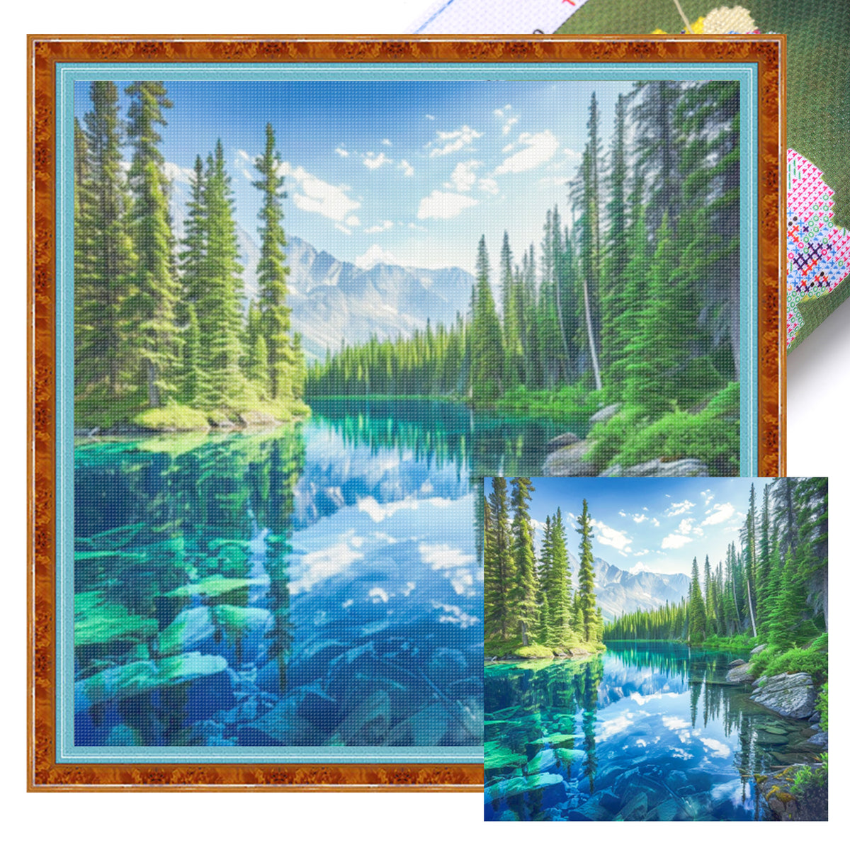 Mountain Lake Forest Natural Scenery - Full 11CT Stamped Cross Stitch 45x45CM - Huacan