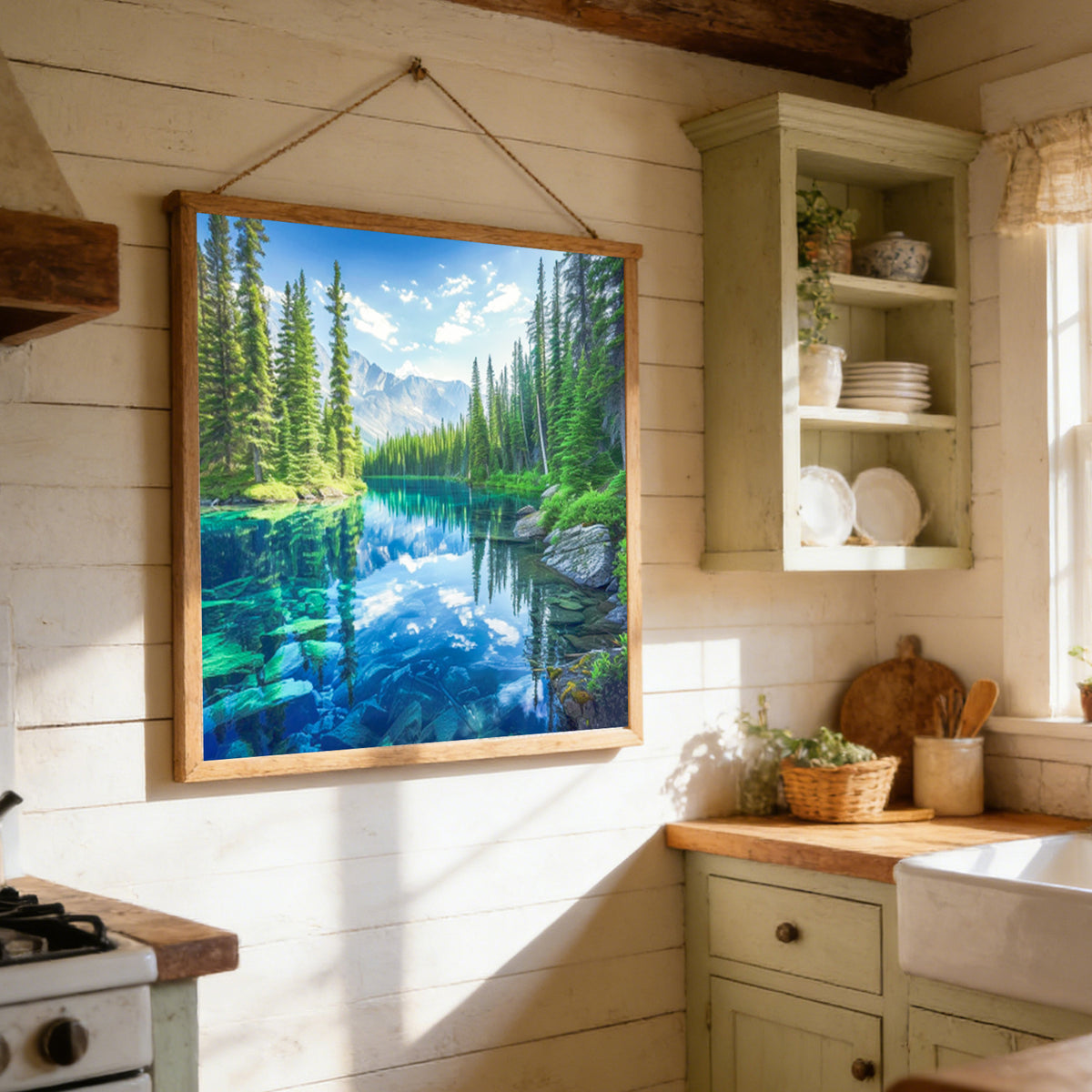 Mountain Lake Forest Natural Scenery - Full 11CT Stamped Cross Stitch 45x45CM - Huacan
