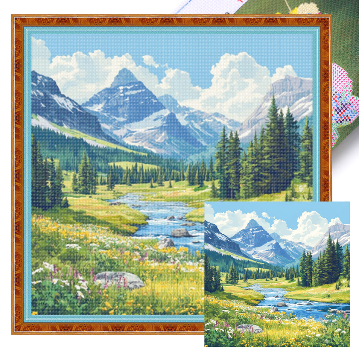 Valley Grassland Landscape - Full 11CT Stamped Cross Stitch 45x45CM - Huacan