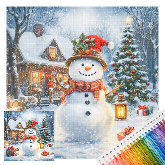 Weihnachts-Schneemann-Hütte - Vollständiges 11CT gestempeltes Kreuzstich-Set 45x45CM - Huacan