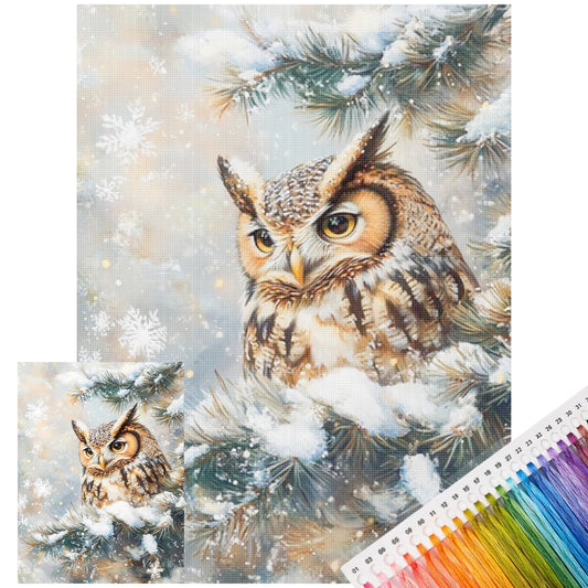 Wintereulen-Wald - Vollständiges 11CT Stempel-Kreuzstich-Set 45x60CM - Huacan
