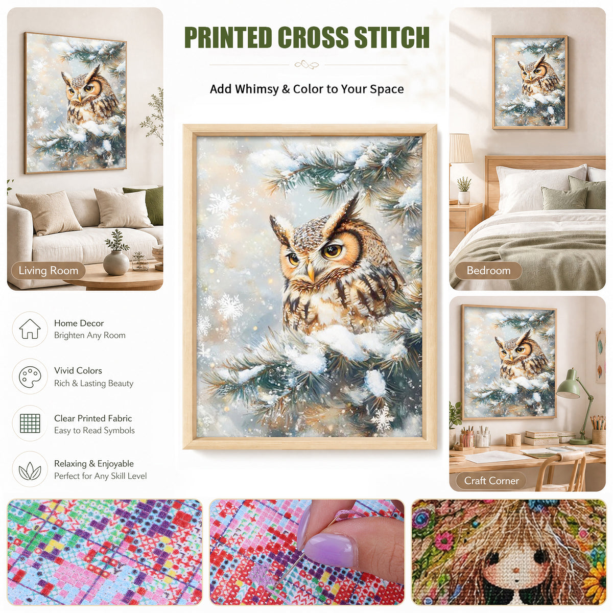 Winter Owl Forest - Full 11CT Stamped Cross Stitch 45x60CM - Huacan