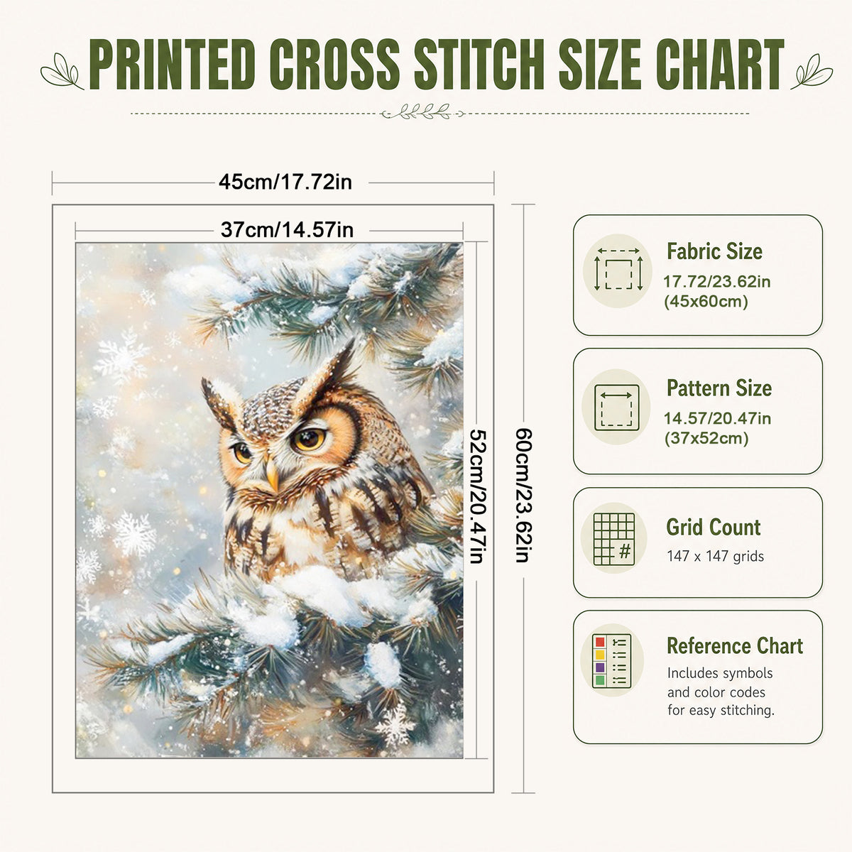 Winter Owl Forest - Full 11CT Stamped Cross Stitch 45x60CM - Huacan