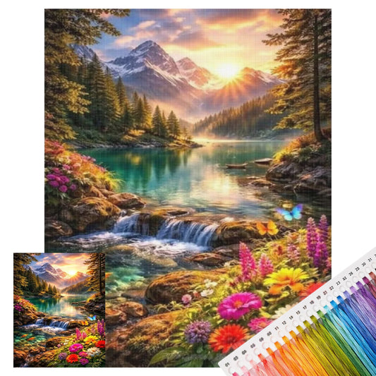 Berglandschaft - Vollständiges 11CT gestempeltes Kreuzstich-Set 40x50CM - Yishu