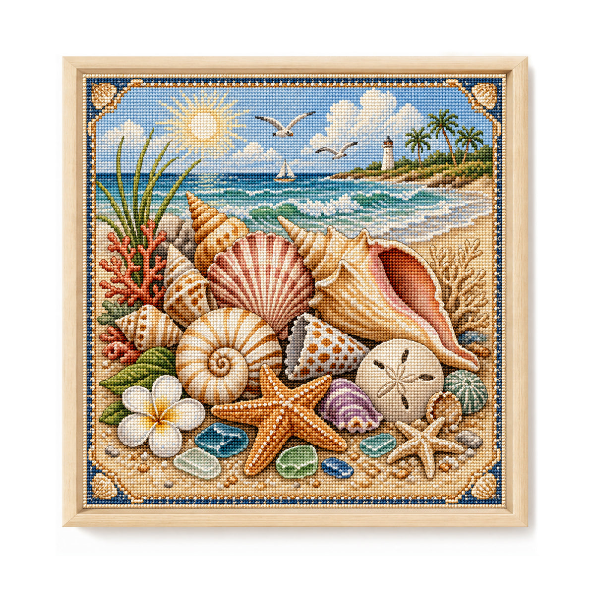 Strand-Muschel - Vollständiges 11CT gestempeltes Kreuzstich-Set 45x45CM - Huacan