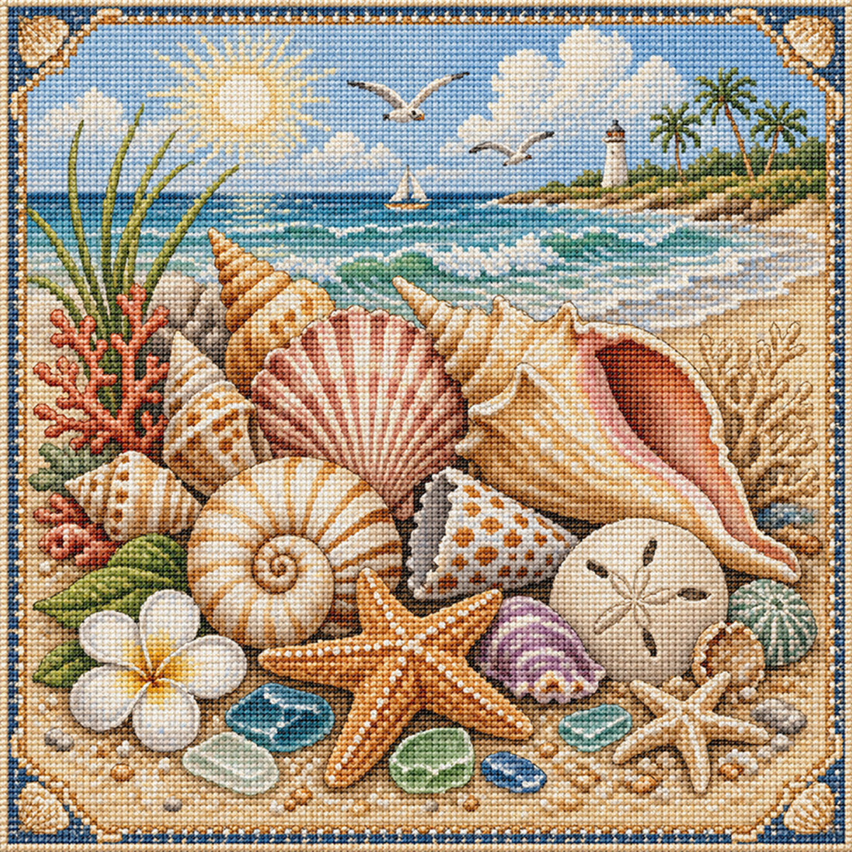 Strand-Muschel - Vollständiges 11CT gestempeltes Kreuzstich-Set 45x45CM - Huacan