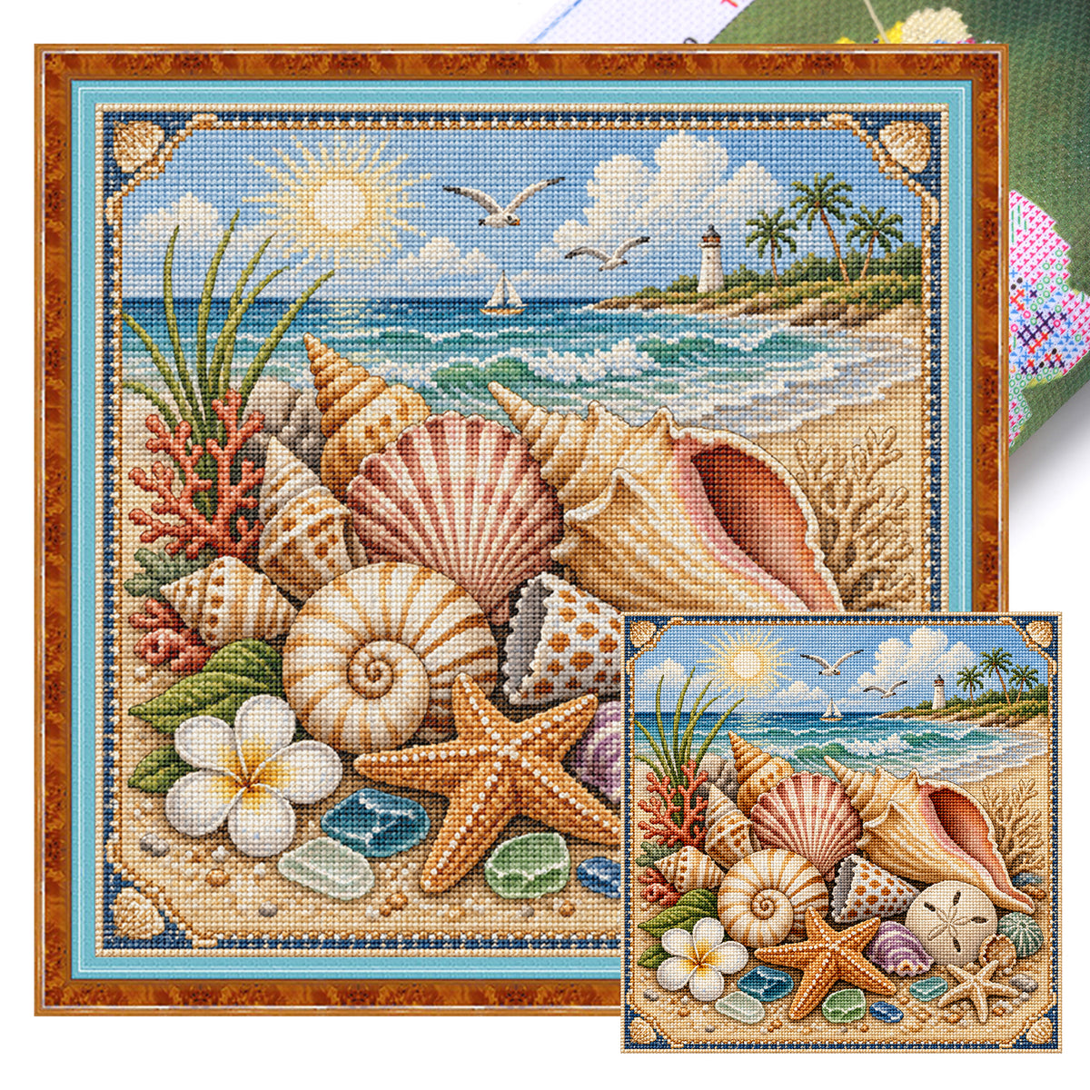 Strand-Muschel - Vollständiges 11CT gestempeltes Kreuzstich-Set 45x45CM - Huacan