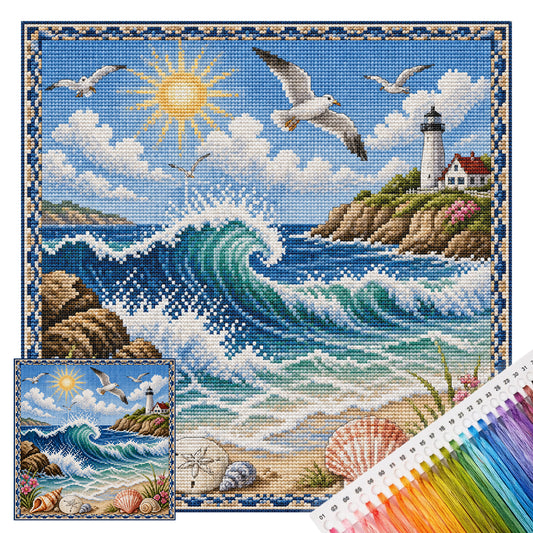 Wave Coast - Vollständiges 11CT gestempeltes Kreuzstich-Set 45x45CM - Huacan