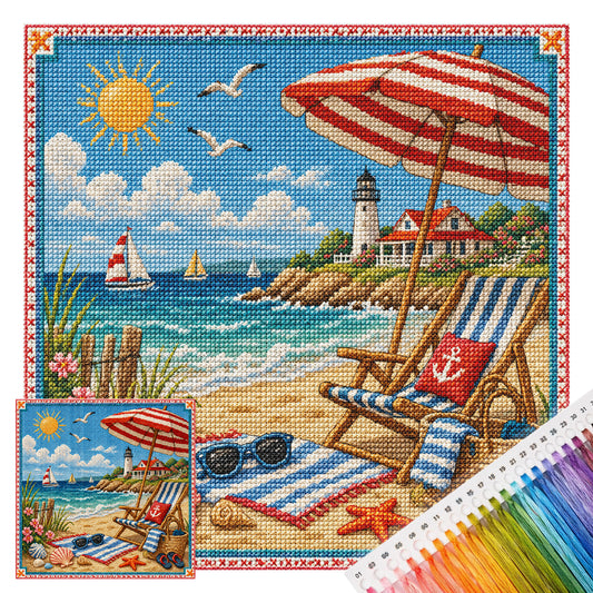 Holiday Beach – Vollständiges 11CT Stempel-Kreuzstich-Set 45x45CM – Huacan