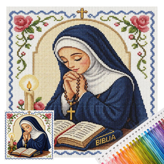 Jungfrau Maria beim Gebet - Vollständiges 11CT Stempel-Kreuzstichset 45x45CM - Huacan
