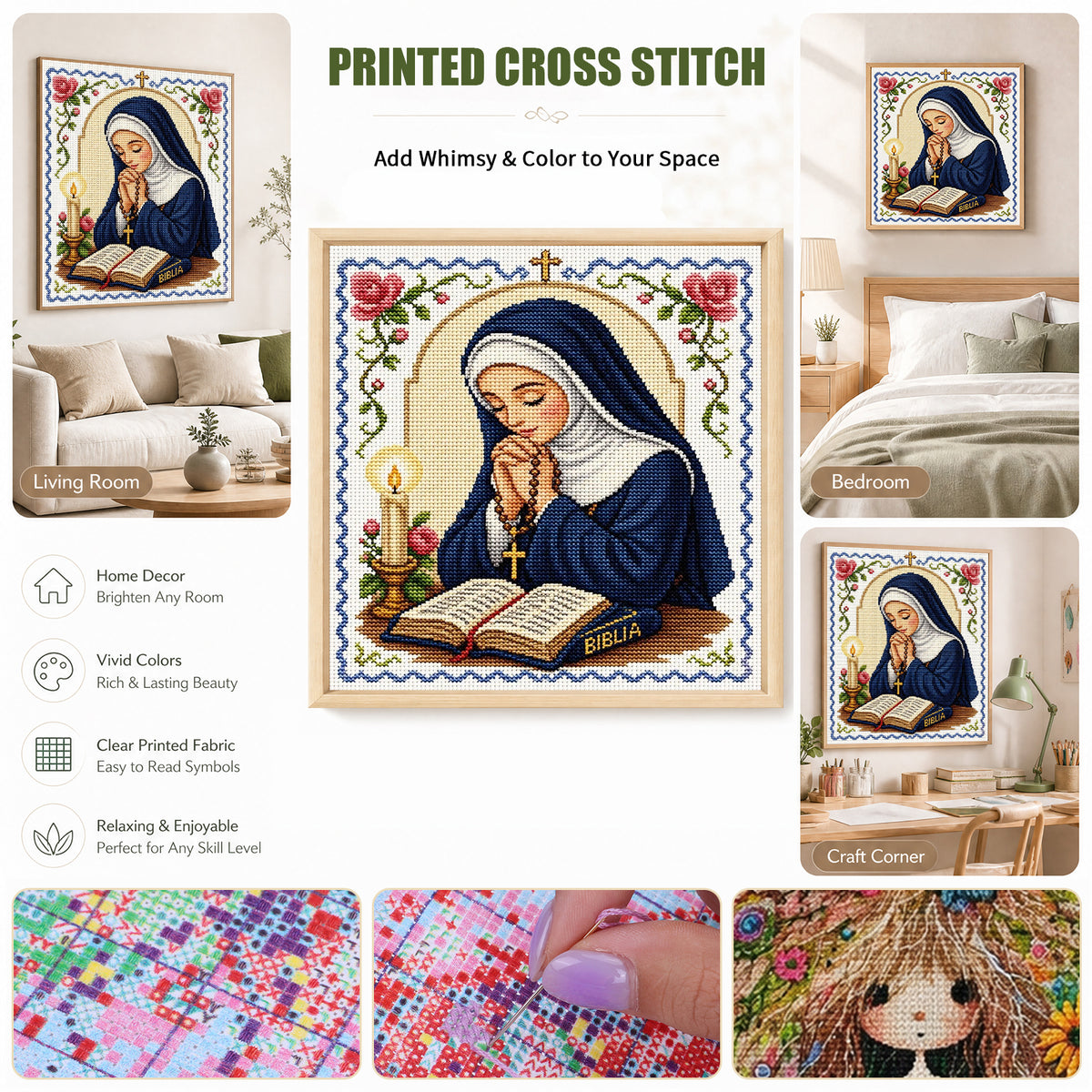 Virgin Mary Praying - Full 11CT Stamped Cross Stitch 45x45CM - Huacan