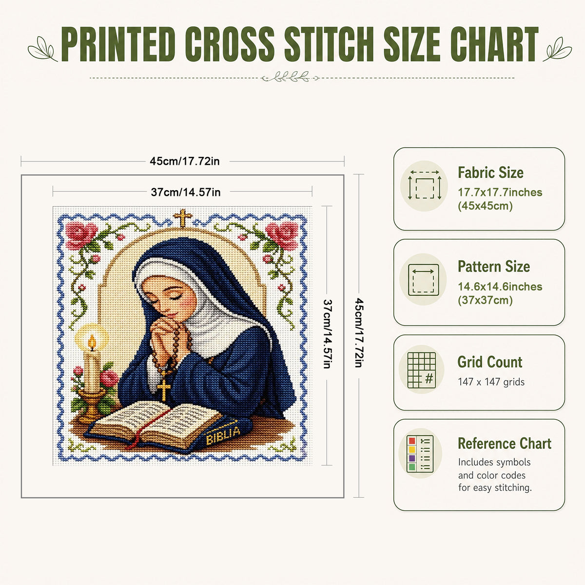 Virgin Mary Praying - Full 11CT Stamped Cross Stitch 45x45CM - Huacan