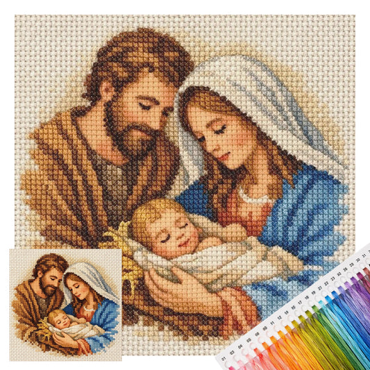 Weihnachtskrippe – Vollständiges 11CT Stanz-Kreuzstich-Set 45x45 cm – Huacan