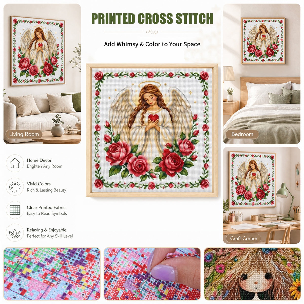 Angel - Full 11CT Stamped Cross Stitch 45x45CM - Huacan