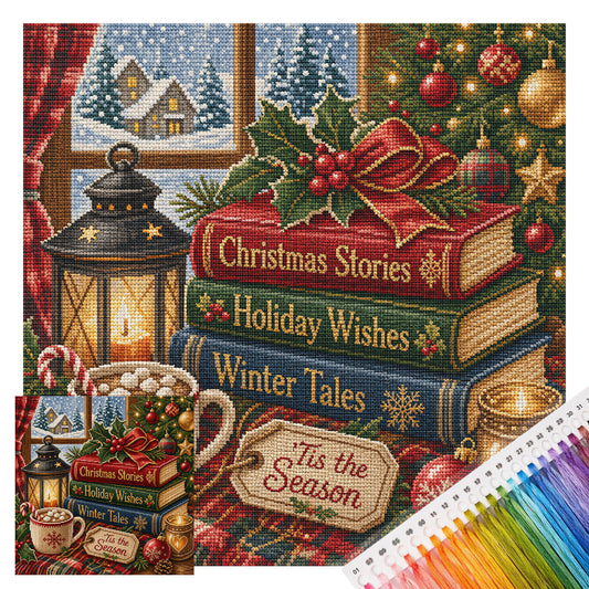 Warme Winterlektüre – Vollständiges 11CT gestempeltes Kreuzstich-Set 45x45 cm – Huacan