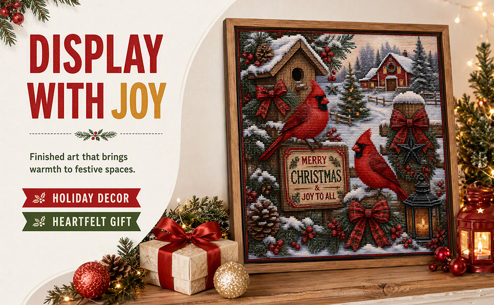 Red Bird In Snow Forest - Full 11CT Stamped Cross Stitch 45x45CM - Huacan