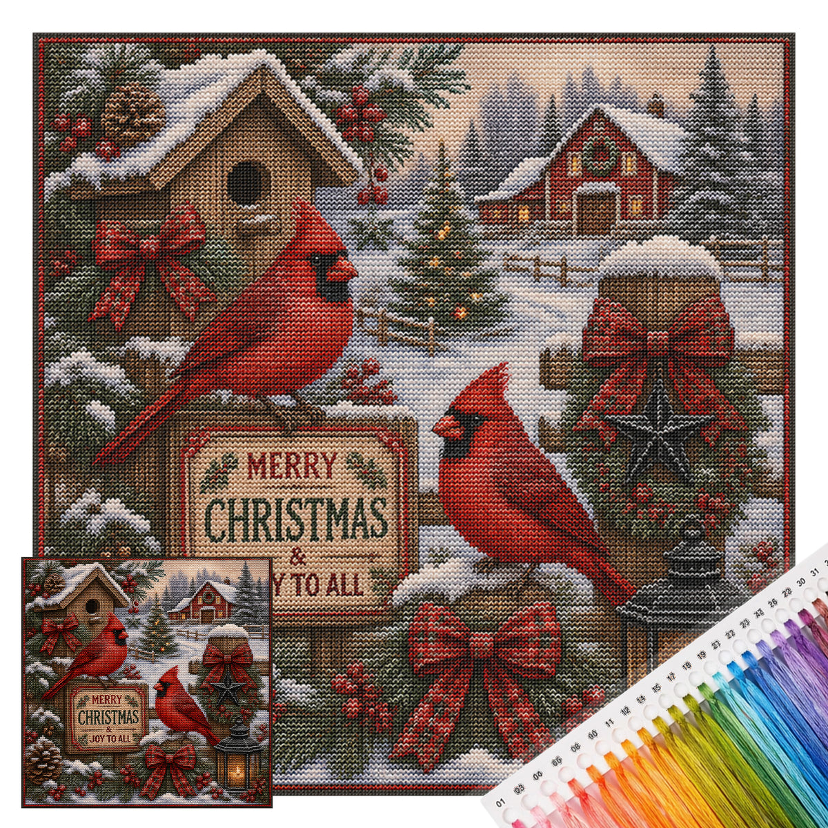 Red Bird In Snow Forest - Full 11CT Stamped Cross Stitch 45x45CM - Huacan