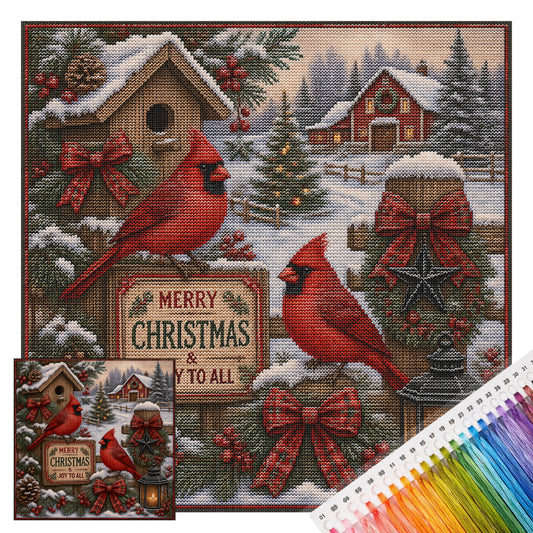 Roter Vogel im verschneiten Wald - Vollständiges 11CT Stempel-Kreuzstich-Set 45x45CM - Huacan
