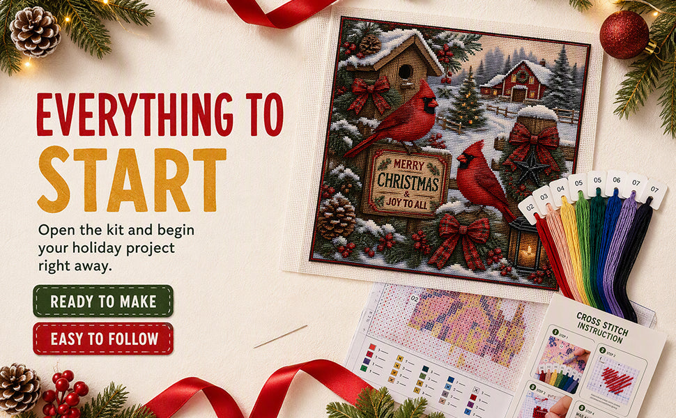 Red Bird In Snow Forest - Full 11CT Stamped Cross Stitch 45x45CM - Huacan