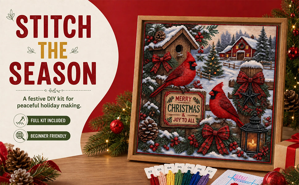 Red Bird In Snow Forest - Full 11CT Stamped Cross Stitch 45x45CM - Huacan