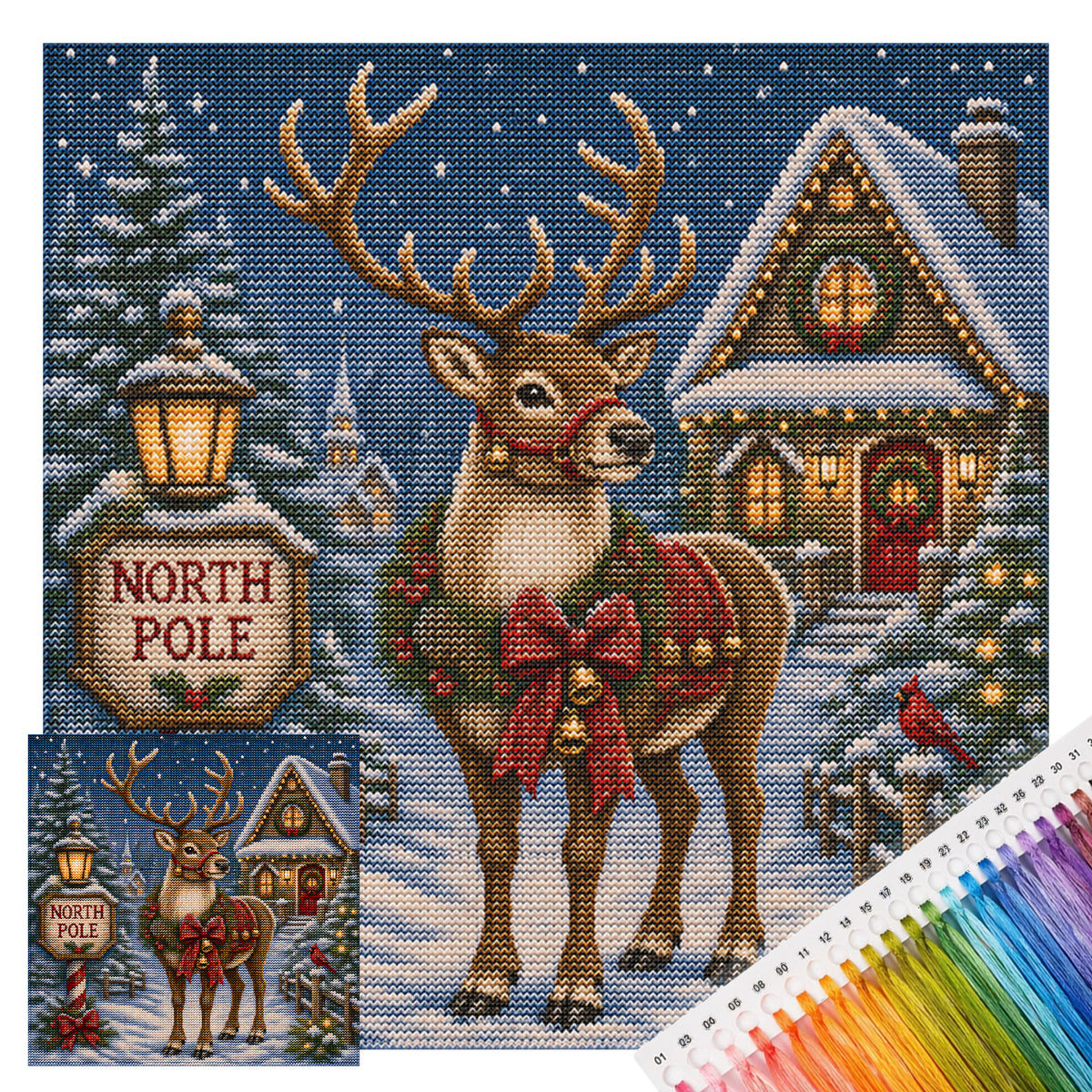 Arctic Elk - Full 11CT Stamped Cross Stitch 45x45CM - Huacan