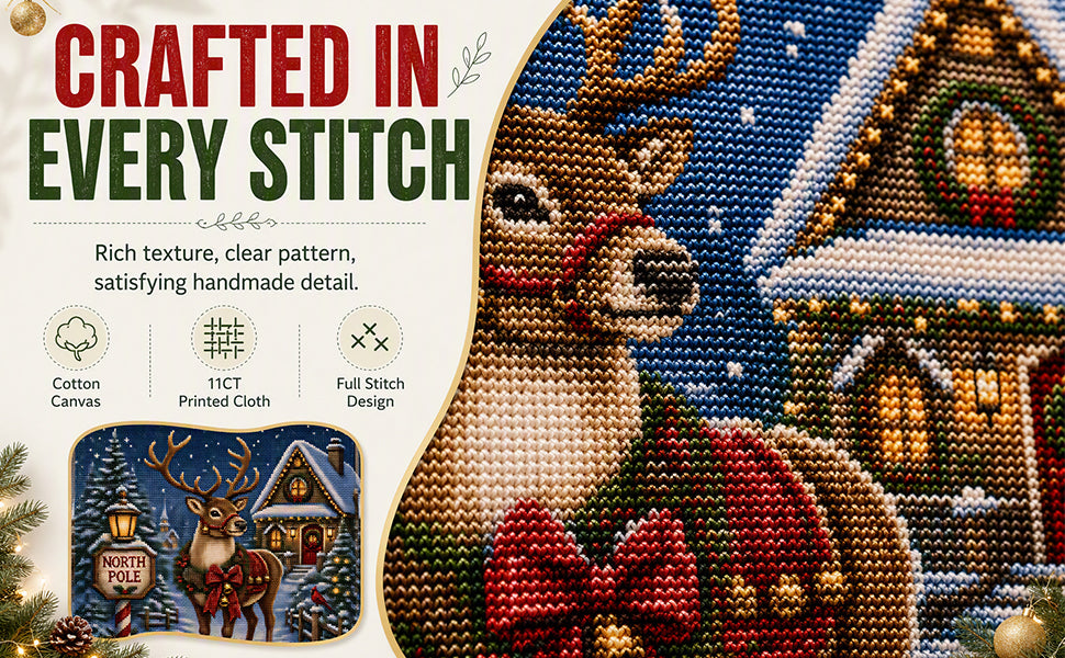 Arctic Elk - Full 11CT Stamped Cross Stitch 45x45CM - Huacan