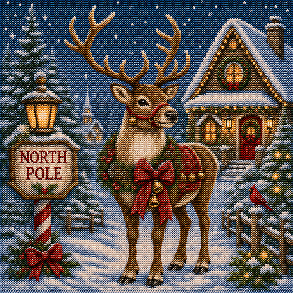 Arctic Elk - Full 11CT Stamped Cross Stitch 45x45CM - Huacan