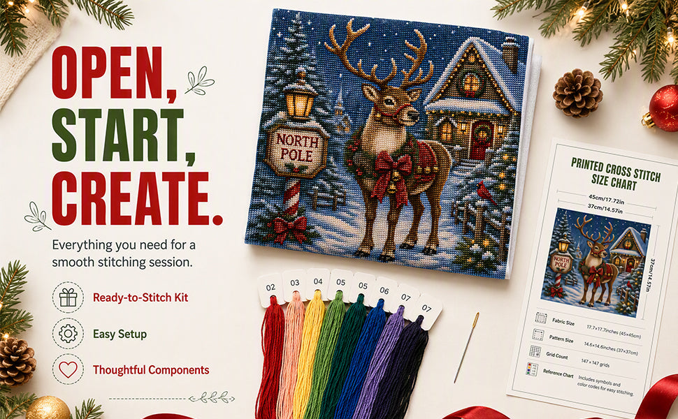 Arctic Elk - Full 11CT Stamped Cross Stitch 45x45CM - Huacan