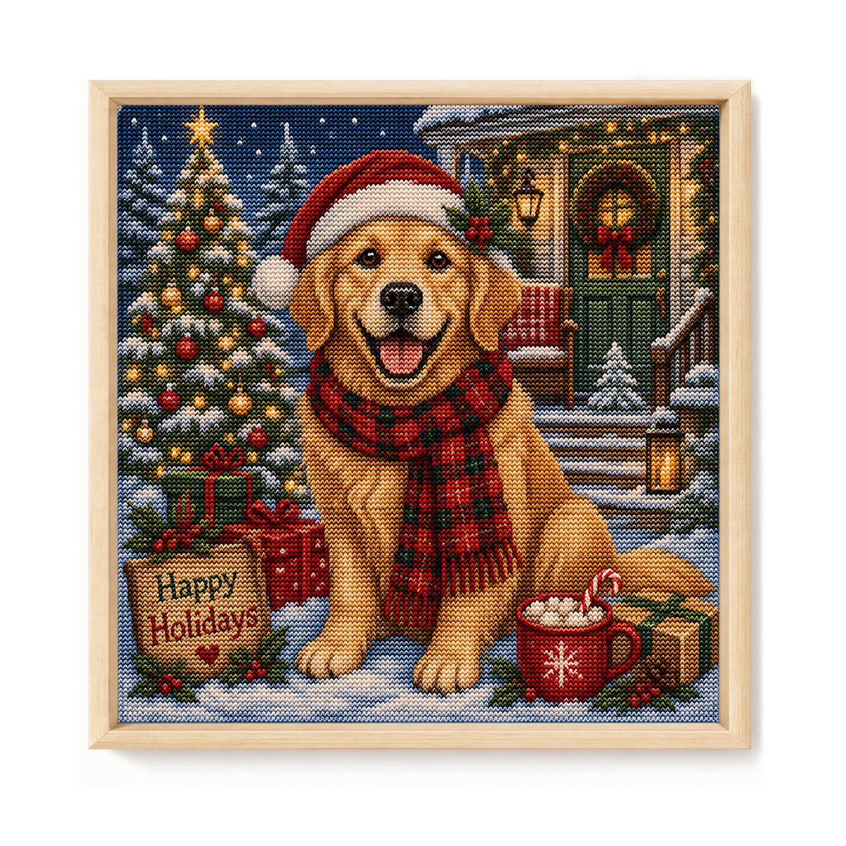 Holiday Dog - Full 11CT Stamped Cross Stitch 45x45CM - Huacan