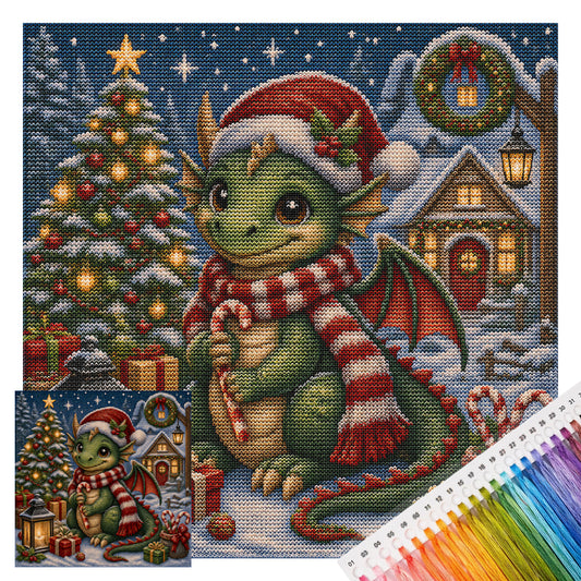 Weihnachts-kleiner Drache - Vollständiges 11CT gestempeltes Kreuzstich-Set 45x45CM - Huacan