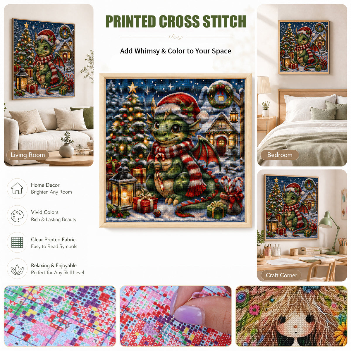 Christmas Little Dragon - Full 11CT Stamped Cross Stitch 45x45CM - Huacan