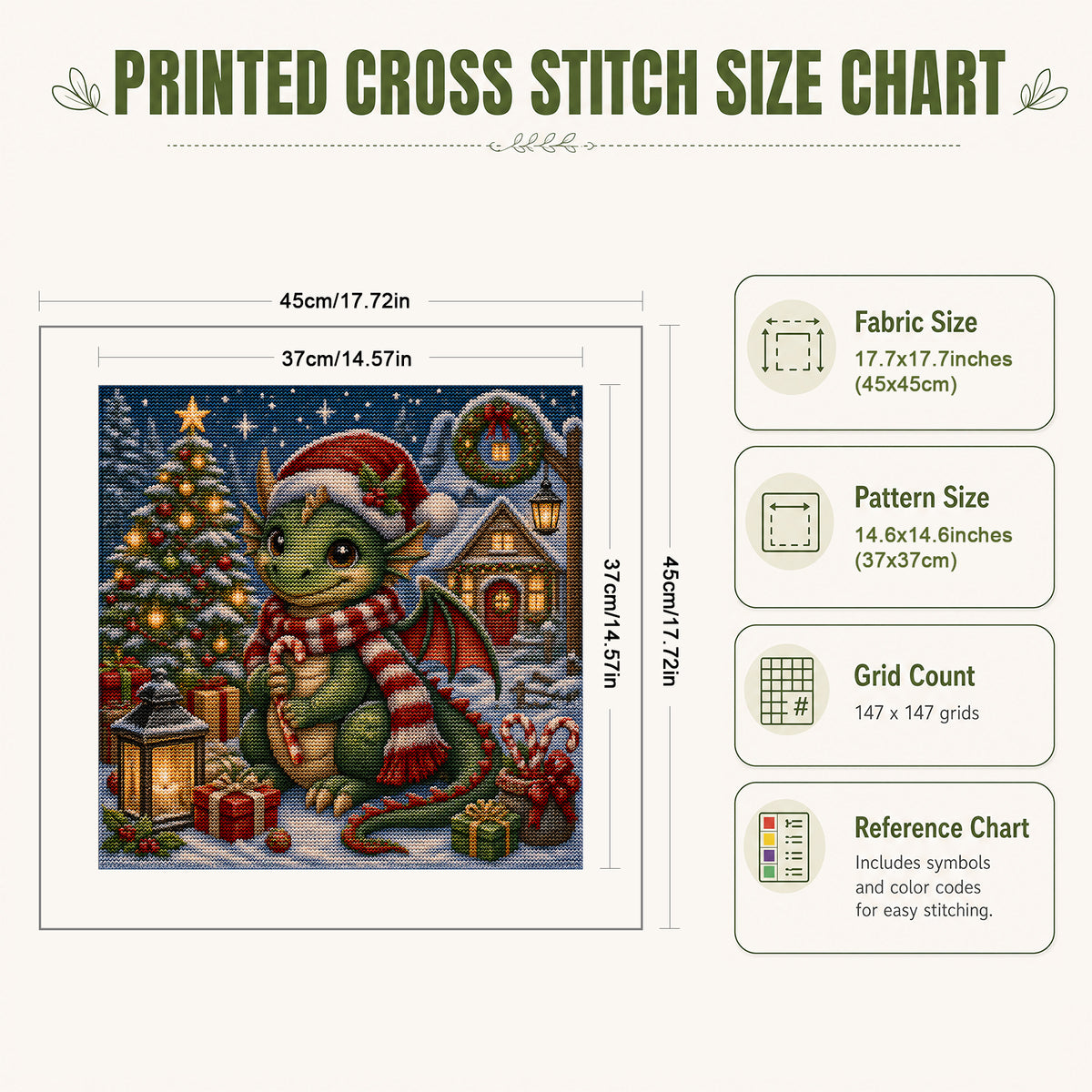 Christmas Little Dragon - Full 11CT Stamped Cross Stitch 45x45CM - Huacan