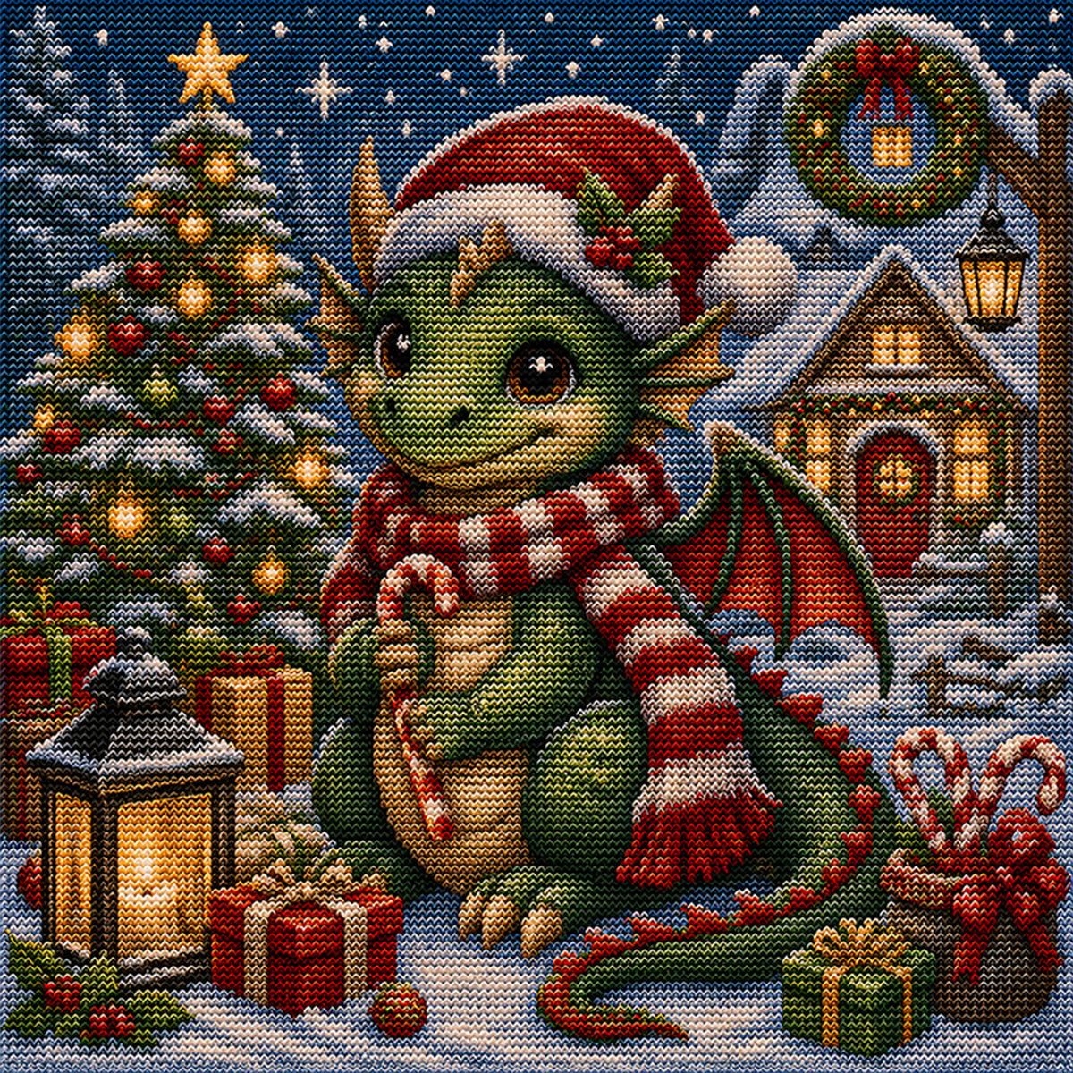 Christmas Little Dragon - Full 11CT Stamped Cross Stitch 45x45CM - Huacan