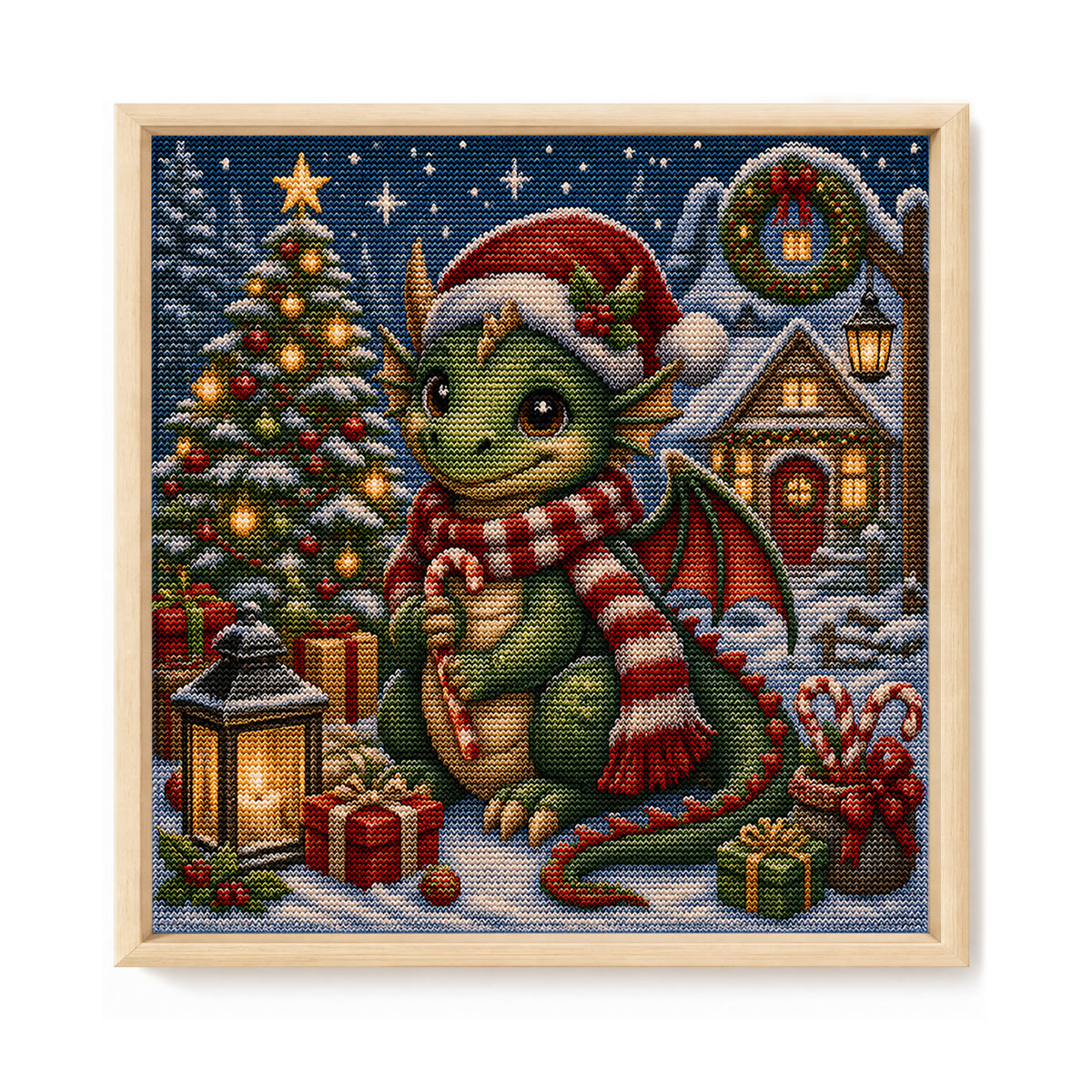 Christmas Little Dragon - Full 11CT Stamped Cross Stitch 45x45CM - Huacan