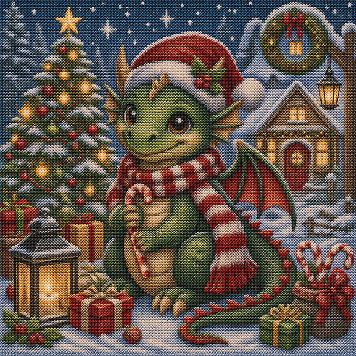 Christmas Little Dragon - Full 11CT Stamped Cross Stitch 45x45CM - Huacan