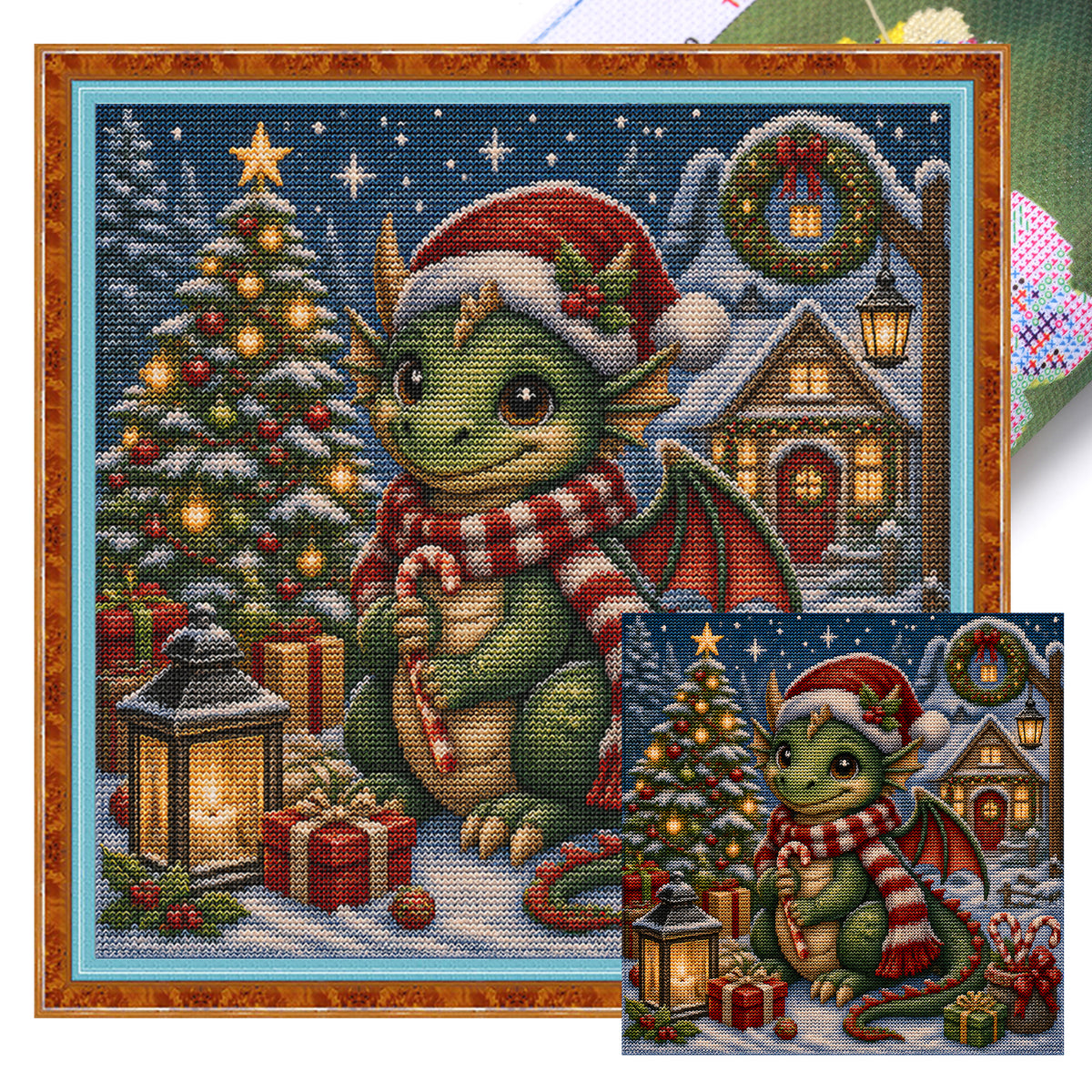 Christmas Little Dragon - Full 11CT Stamped Cross Stitch 45x45CM - Huacan