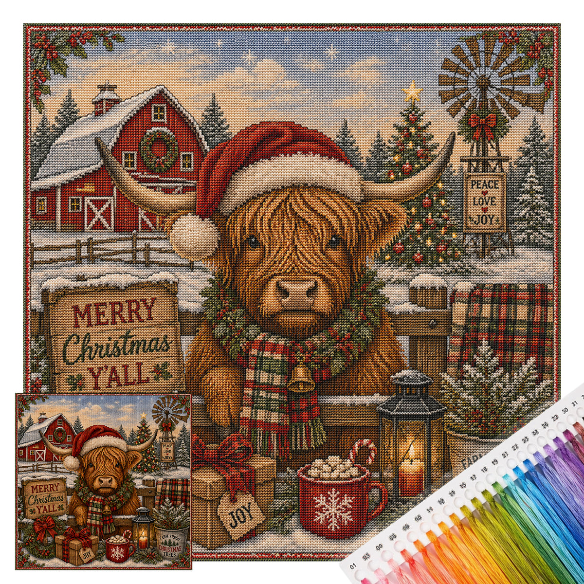 Farm Christmas - Full 11CT Stamped Cross Stitch 45x45CM - Huacan