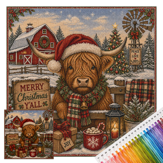 Bauernhof-Weihnachten – Vollständiges 11CT Stempel-Kreuzstich-Set 45x45 cm – Huacan