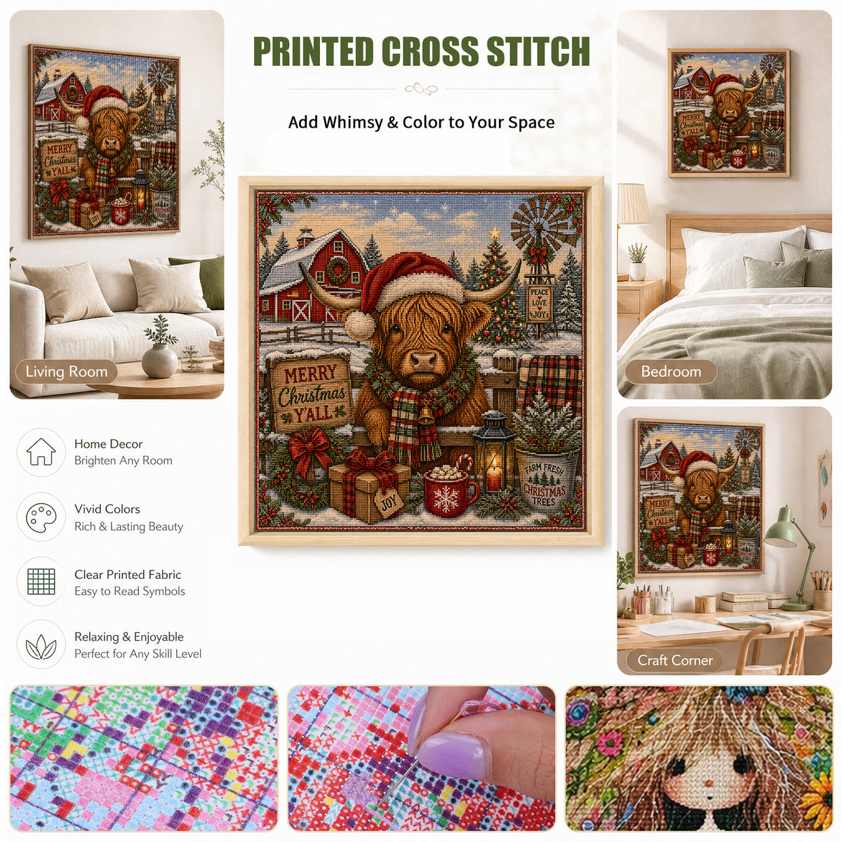 Farm Christmas - Full 11CT Stamped Cross Stitch 45x45CM - Huacan