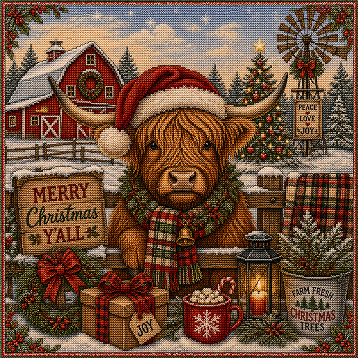 Farm Christmas - Full 11CT Stamped Cross Stitch 45x45CM - Huacan