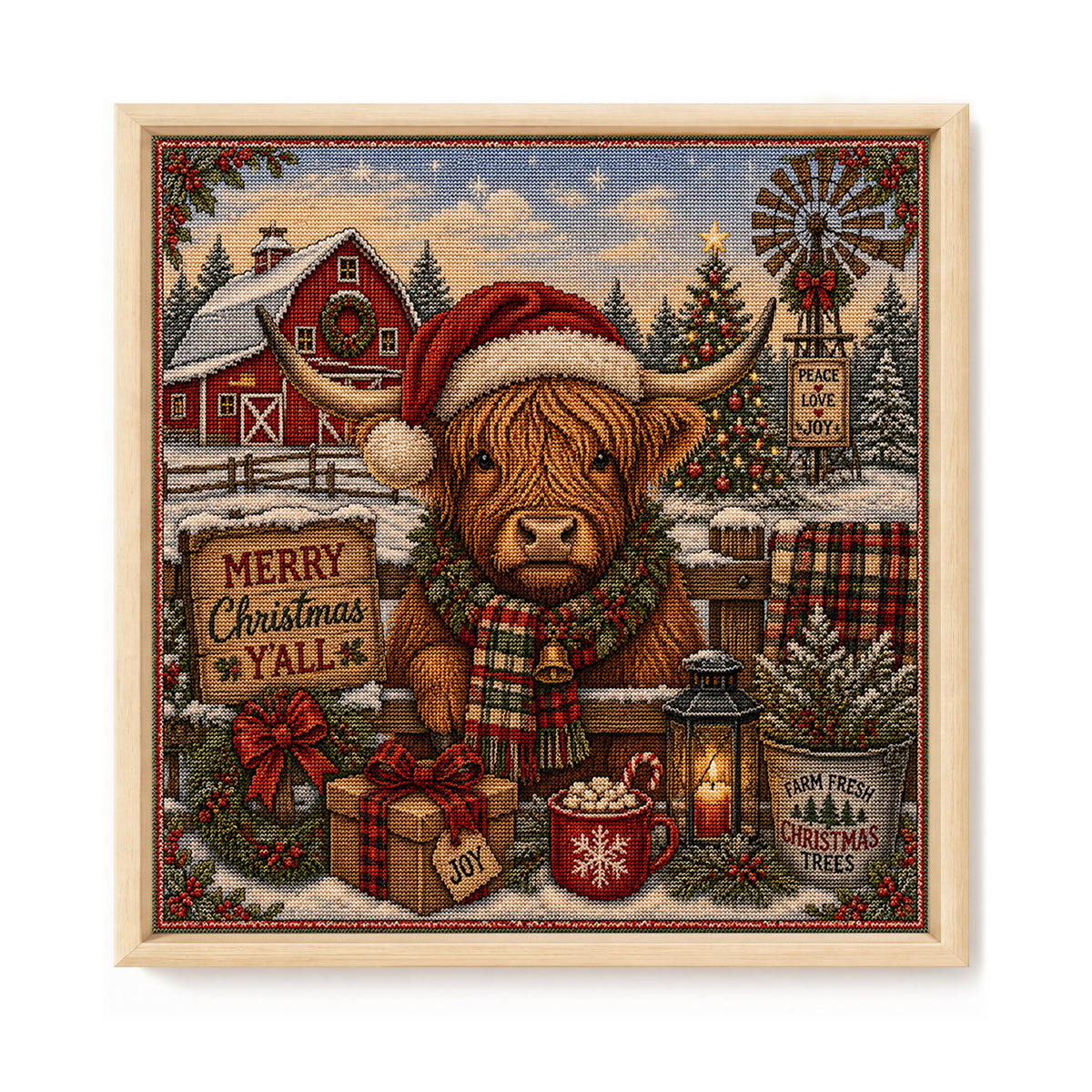 Farm Christmas - Full 11CT Stamped Cross Stitch 45x45CM - Huacan