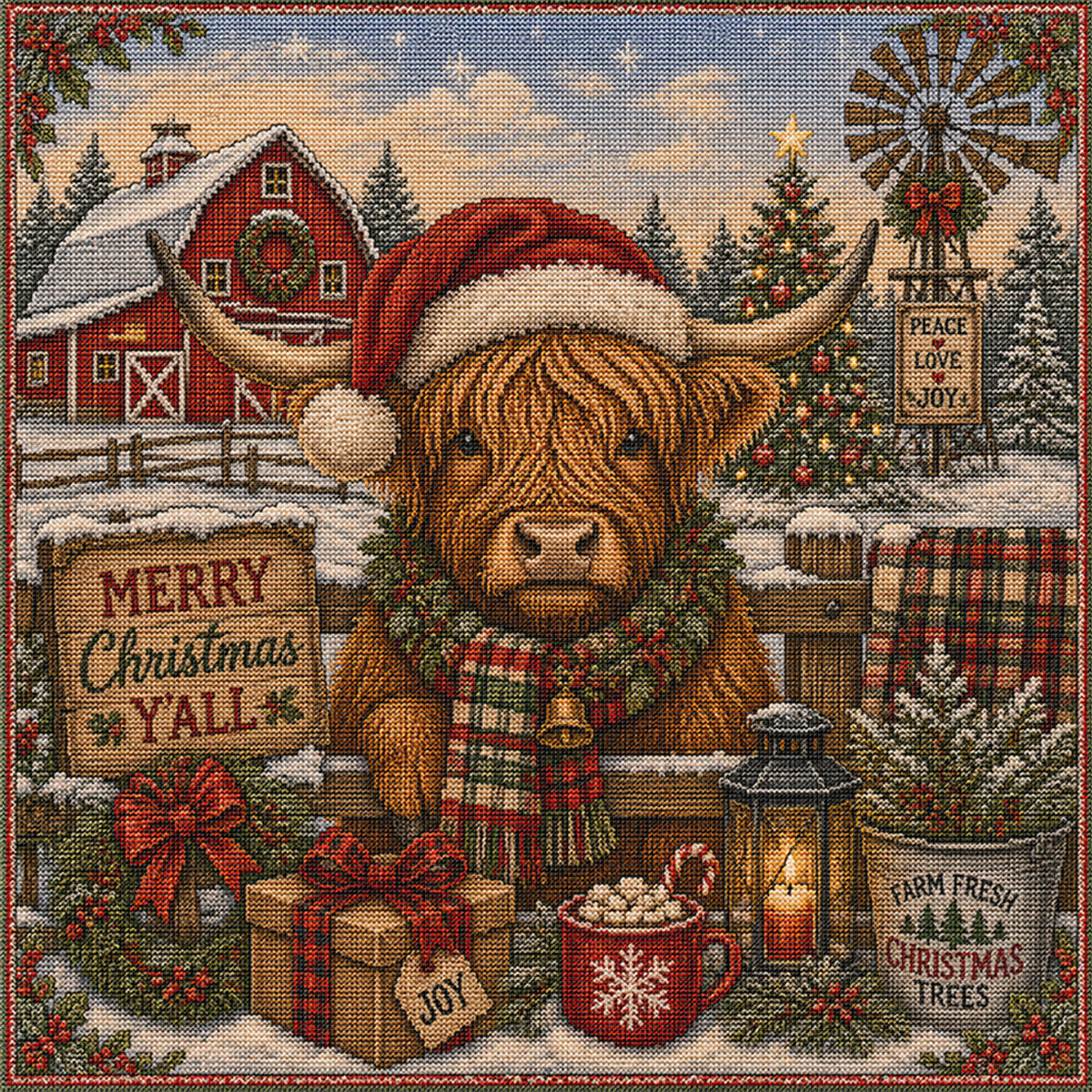 Farm Christmas - Full 11CT Stamped Cross Stitch 45x45CM - Huacan