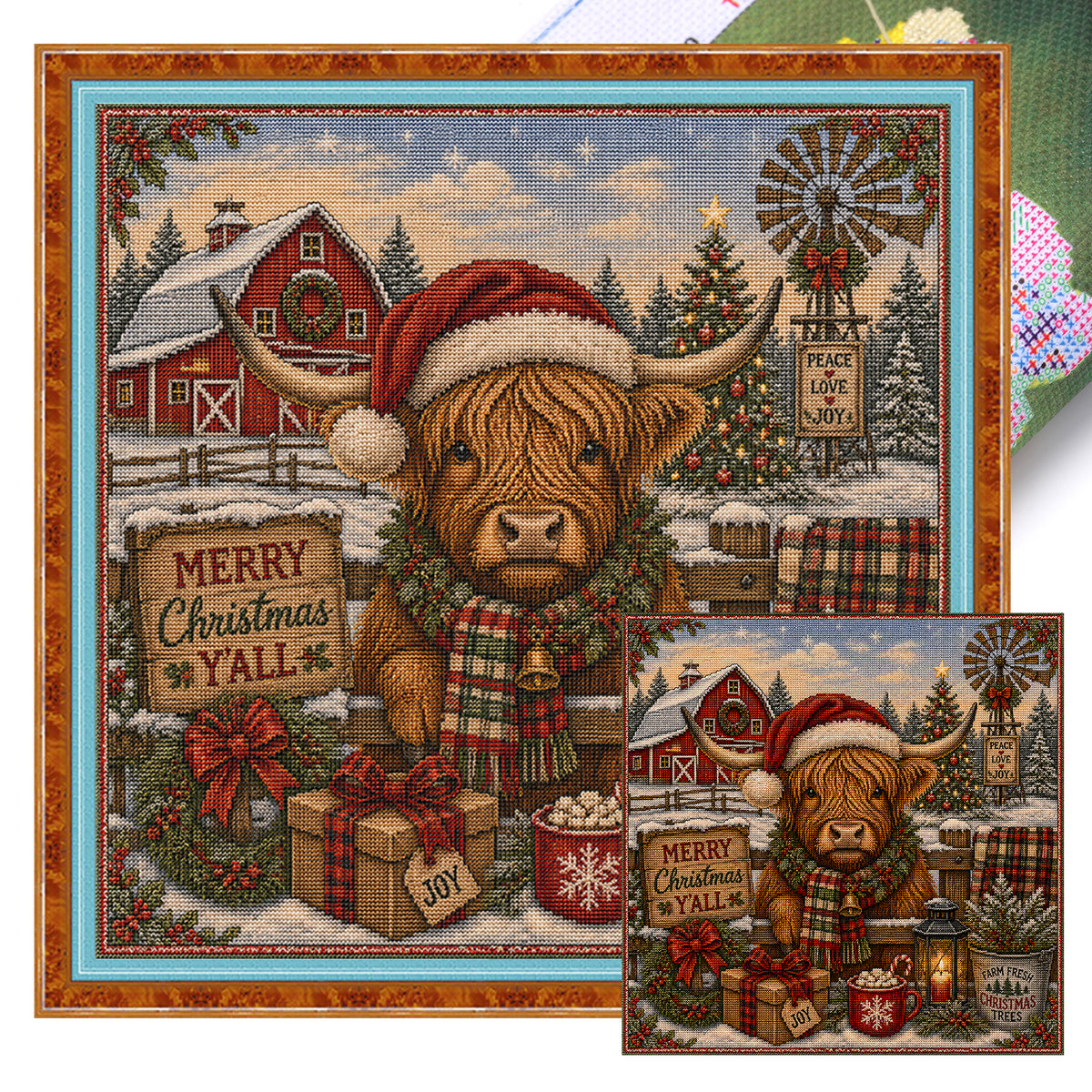 Farm Christmas - Full 11CT Stamped Cross Stitch 45x45CM - Huacan