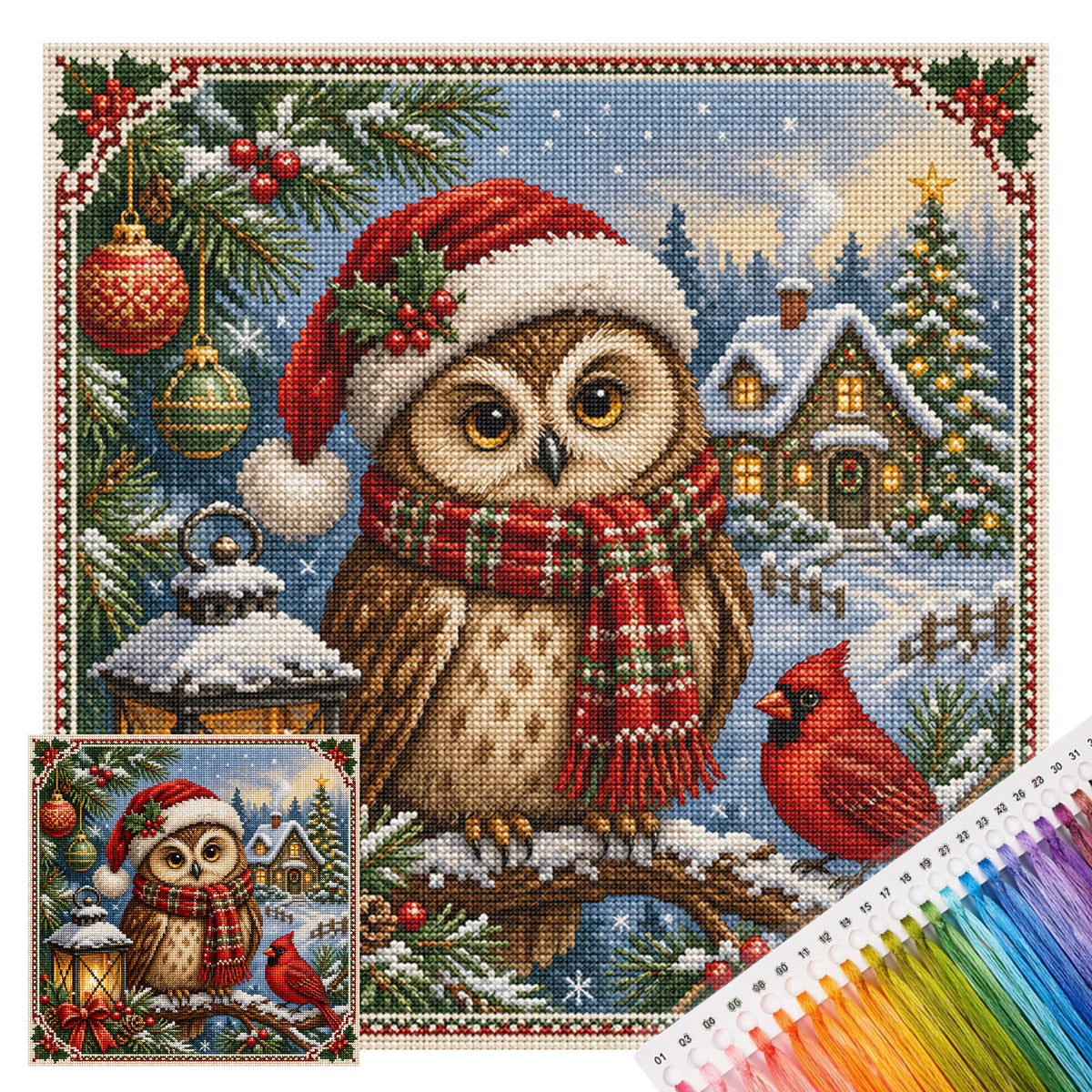 Owl In Winter Forest - Full 11CT Stamped Cross Stitch 45x45CM - Huacan
