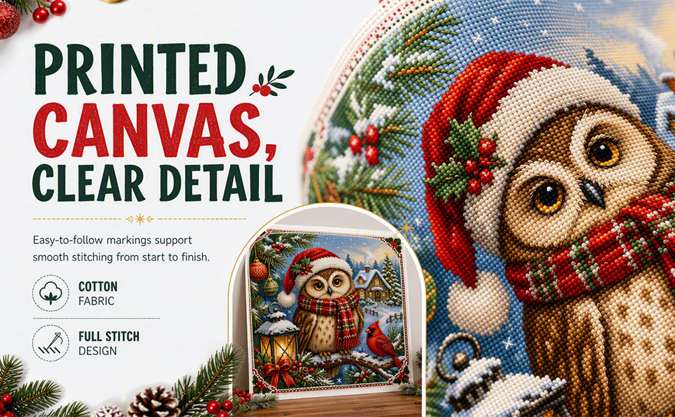 Owl In Winter Forest - Full 11CT Stamped Cross Stitch 45x45CM - Huacan