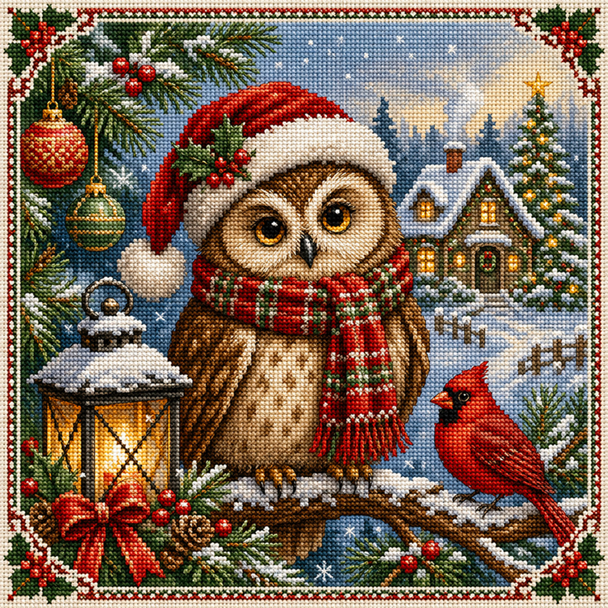 Owl In Winter Forest - Full 11CT Stamped Cross Stitch 45x45CM - Huacan